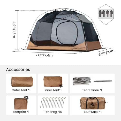 4-Person 3-Season Camping Tent Waterproof