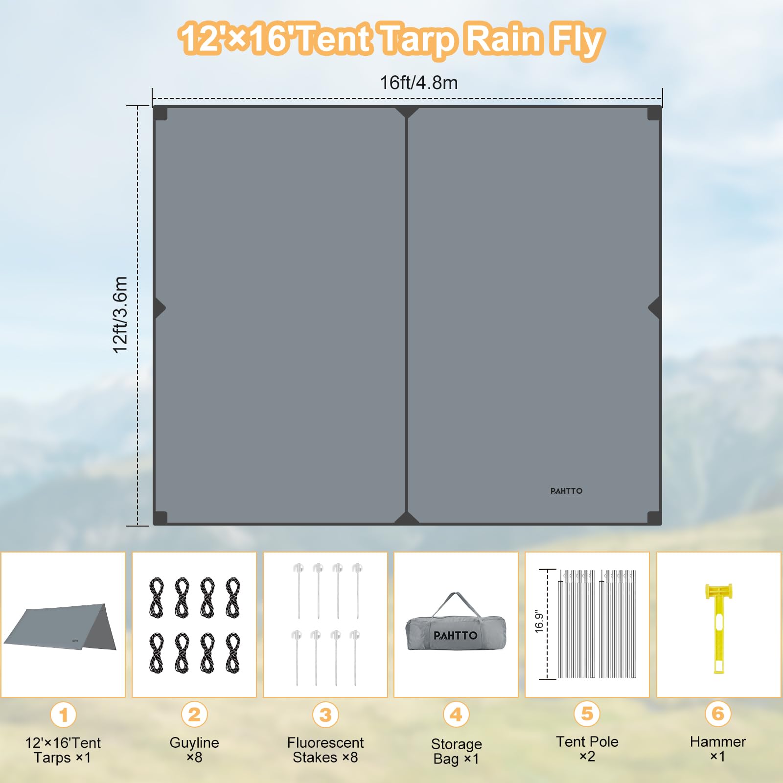 16x12 Waterproof Camping Tarp Canopy
