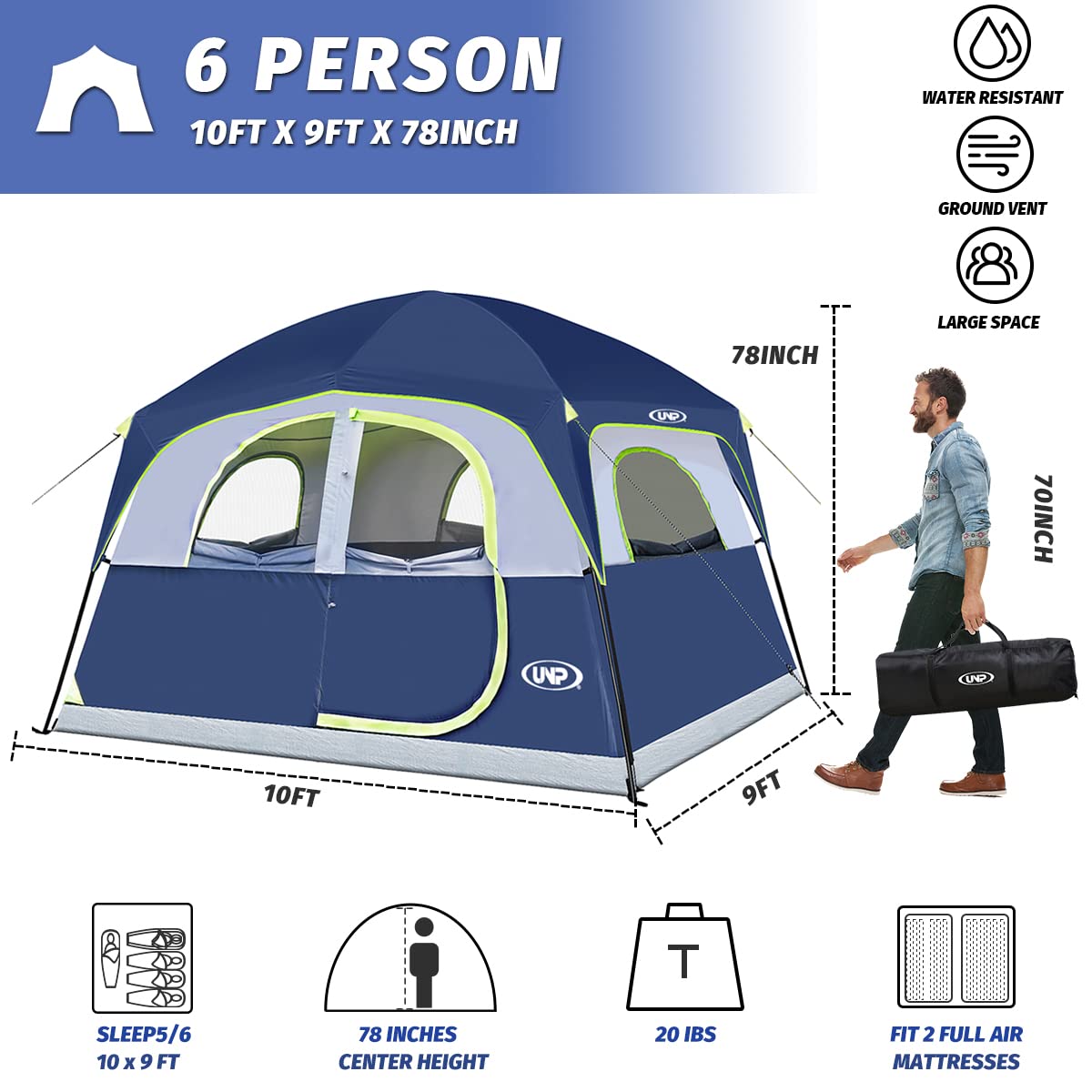 6-Person Waterproof Family Camping Tent