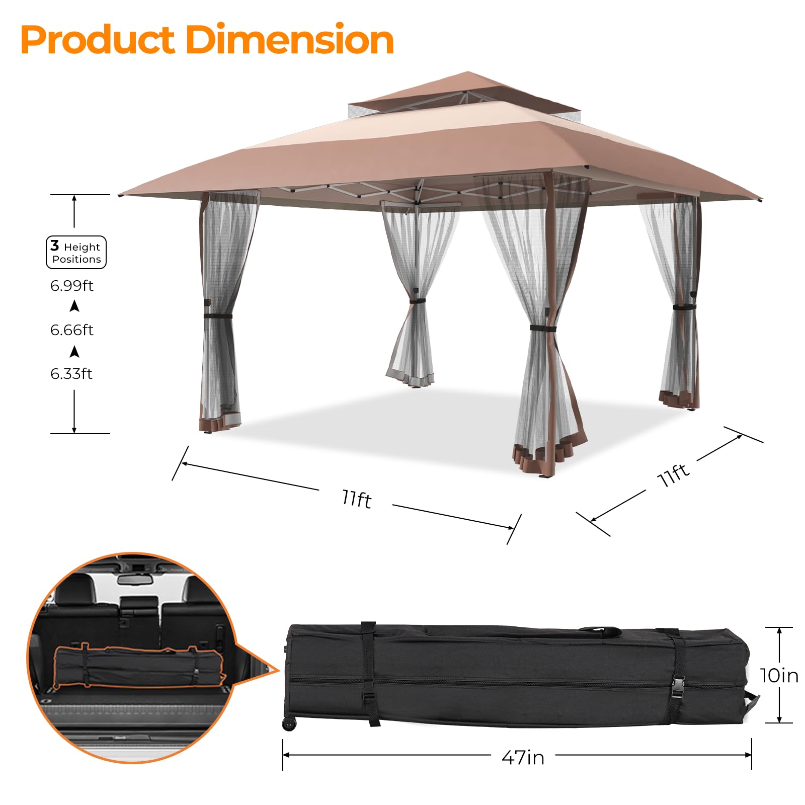 13x13 Pop Up Gazebo with Mesh Netting