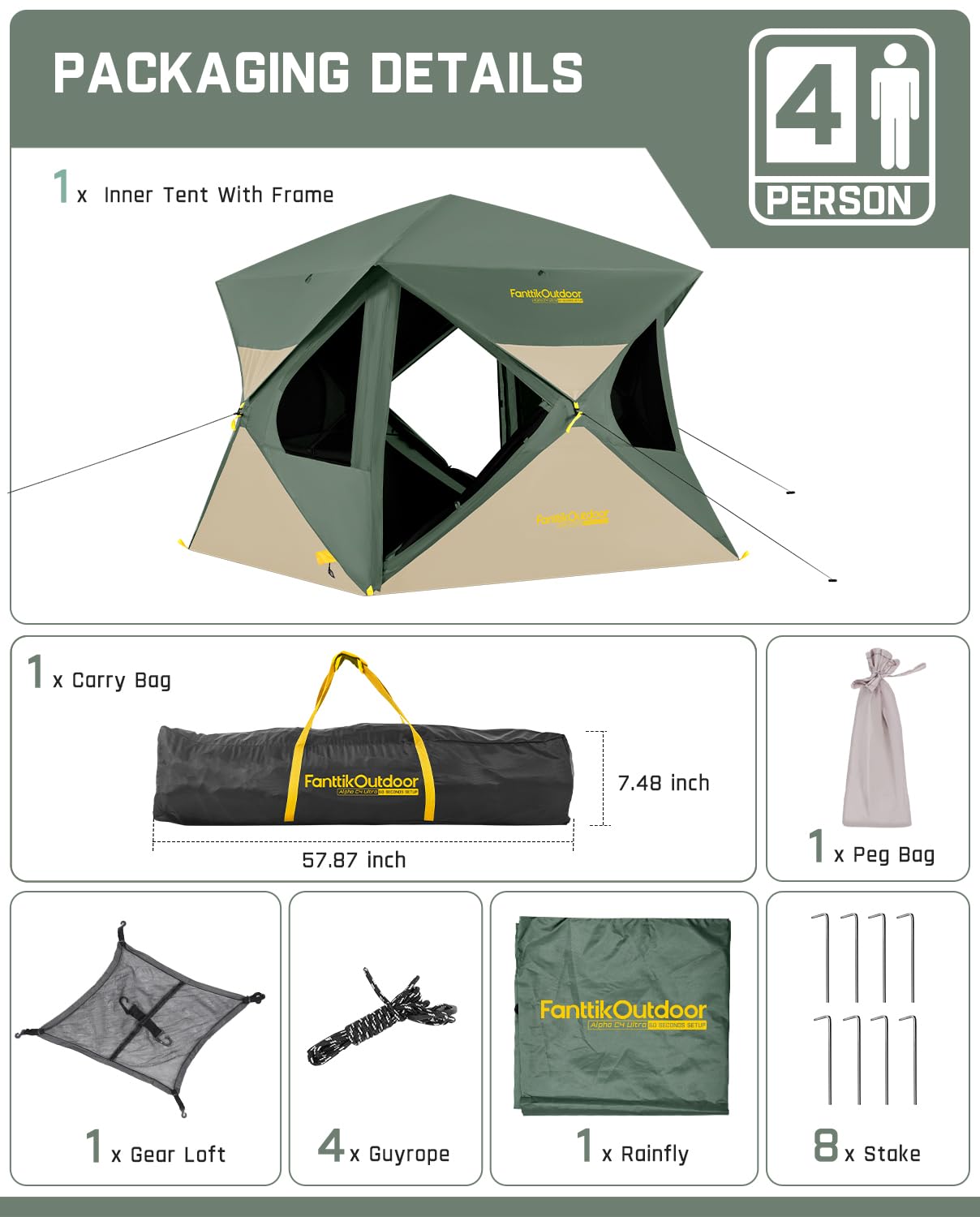 4-Person Instant Pop Up Cabin Camping Tent