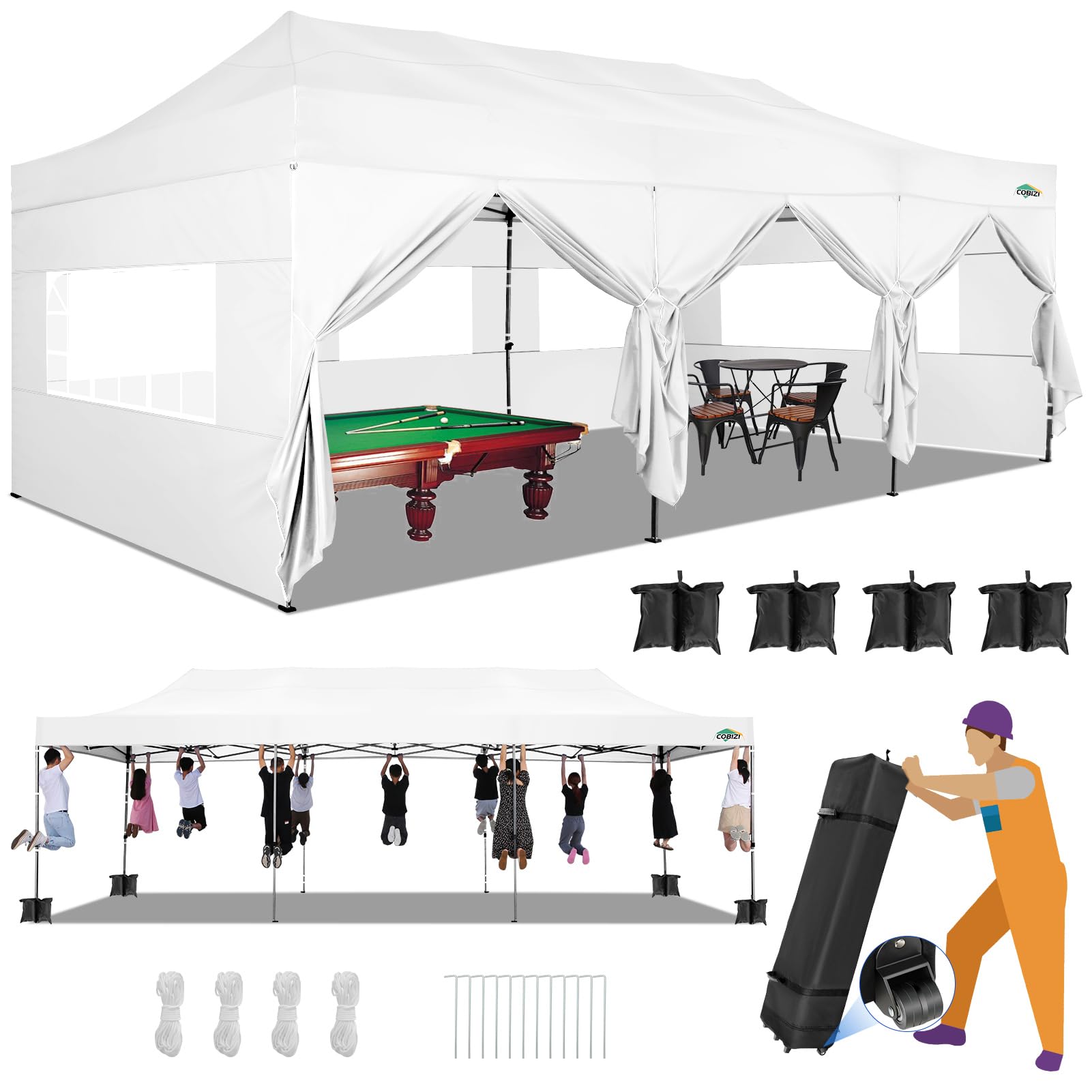 10x10 / 10x20 Pop Up Canopy Tent with Sidewalls