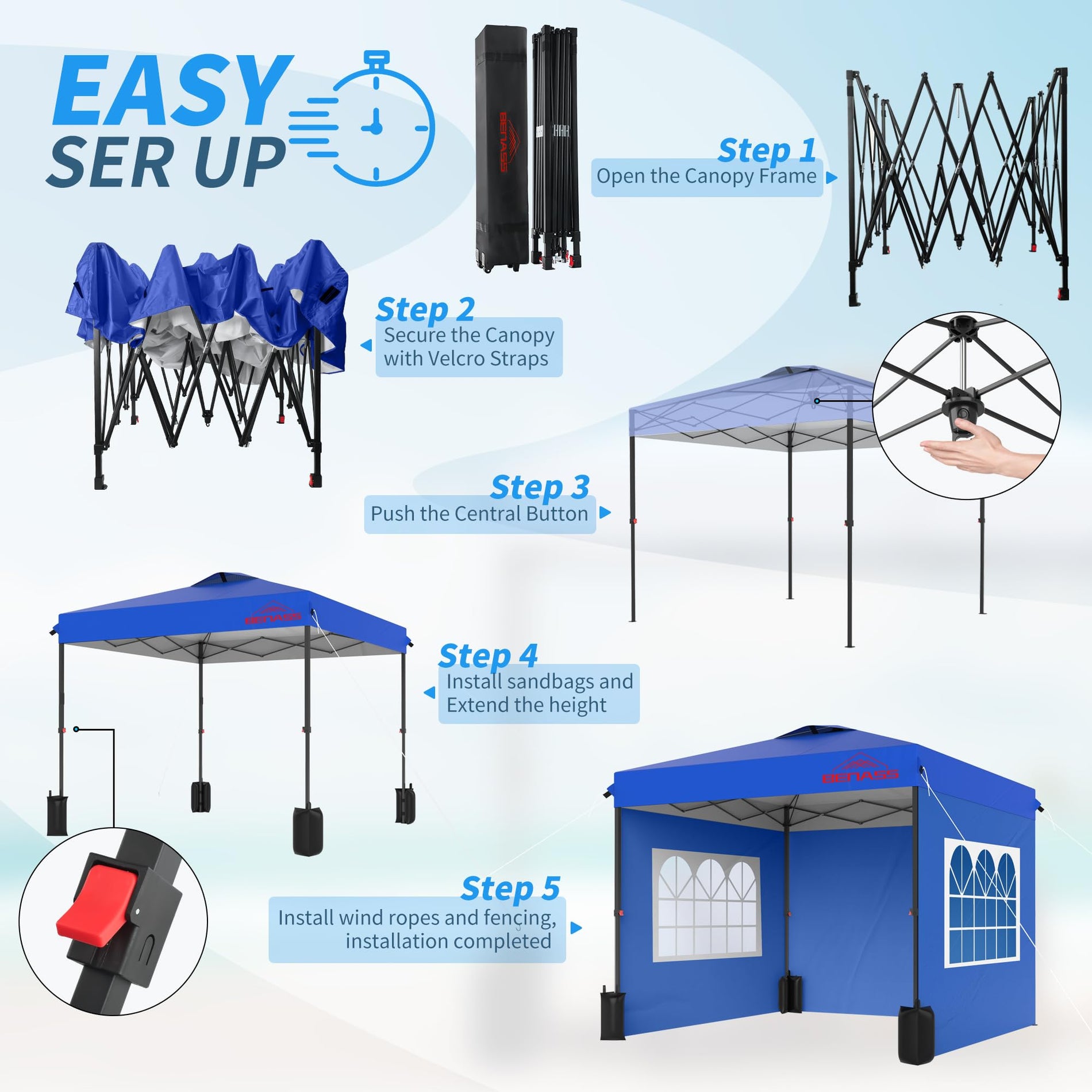 Benass 10x10 Pop Up Canopy with 3 Sidewalls