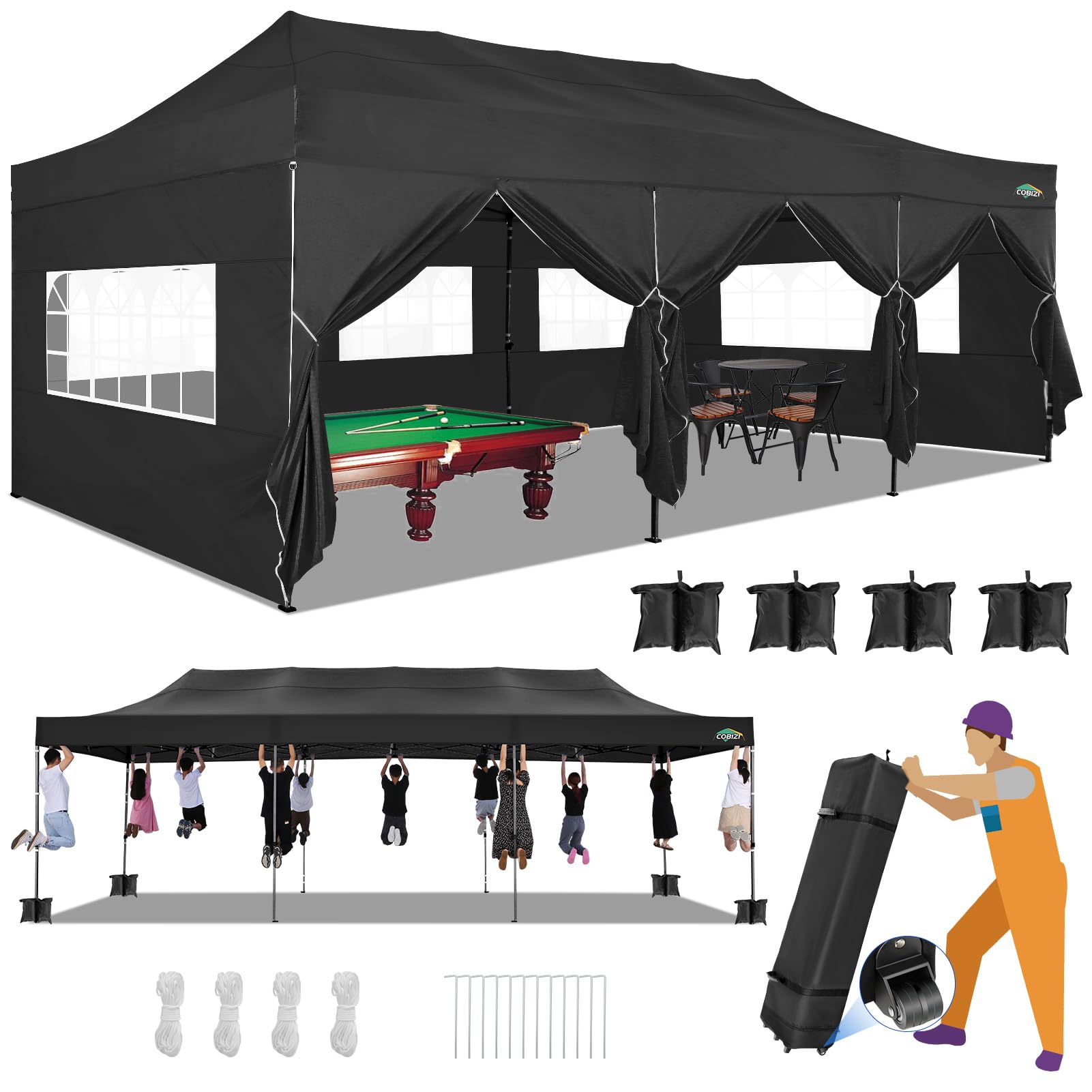 10x10 / 10x20 Pop Up Canopy Tent with Sidewalls