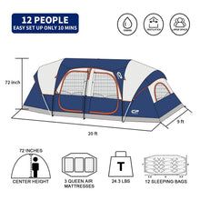12-Person 3-Room Family Camping Tent Waterproof