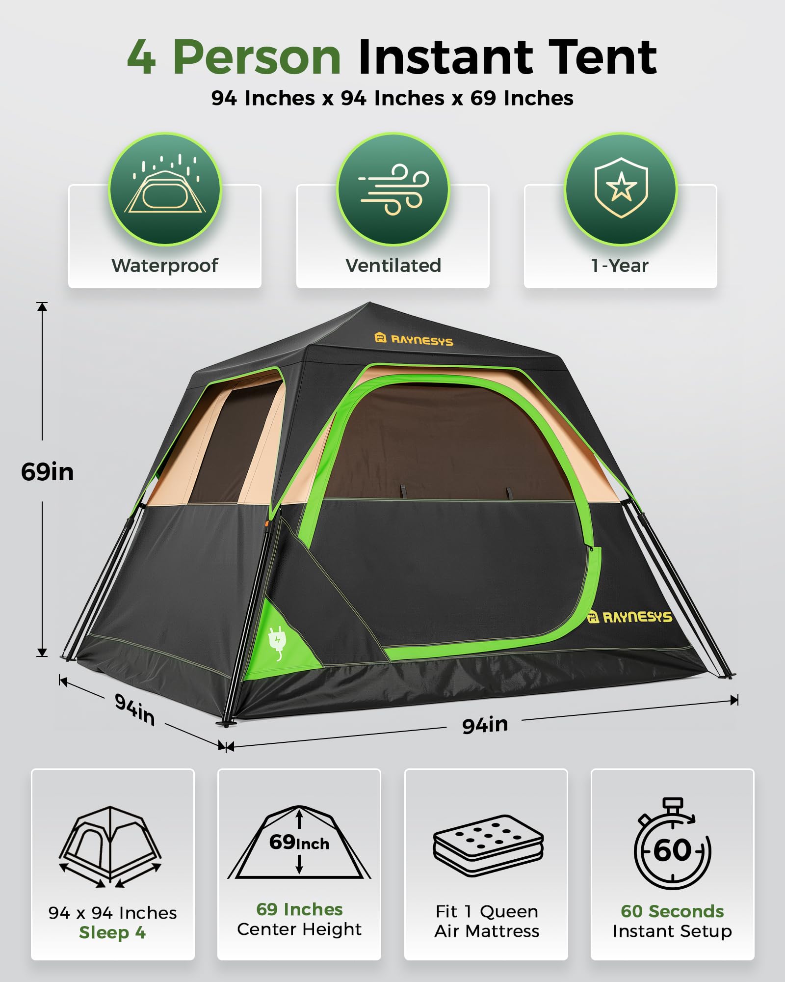 4-6 Person Instant Cabin Camping Tent Waterproof