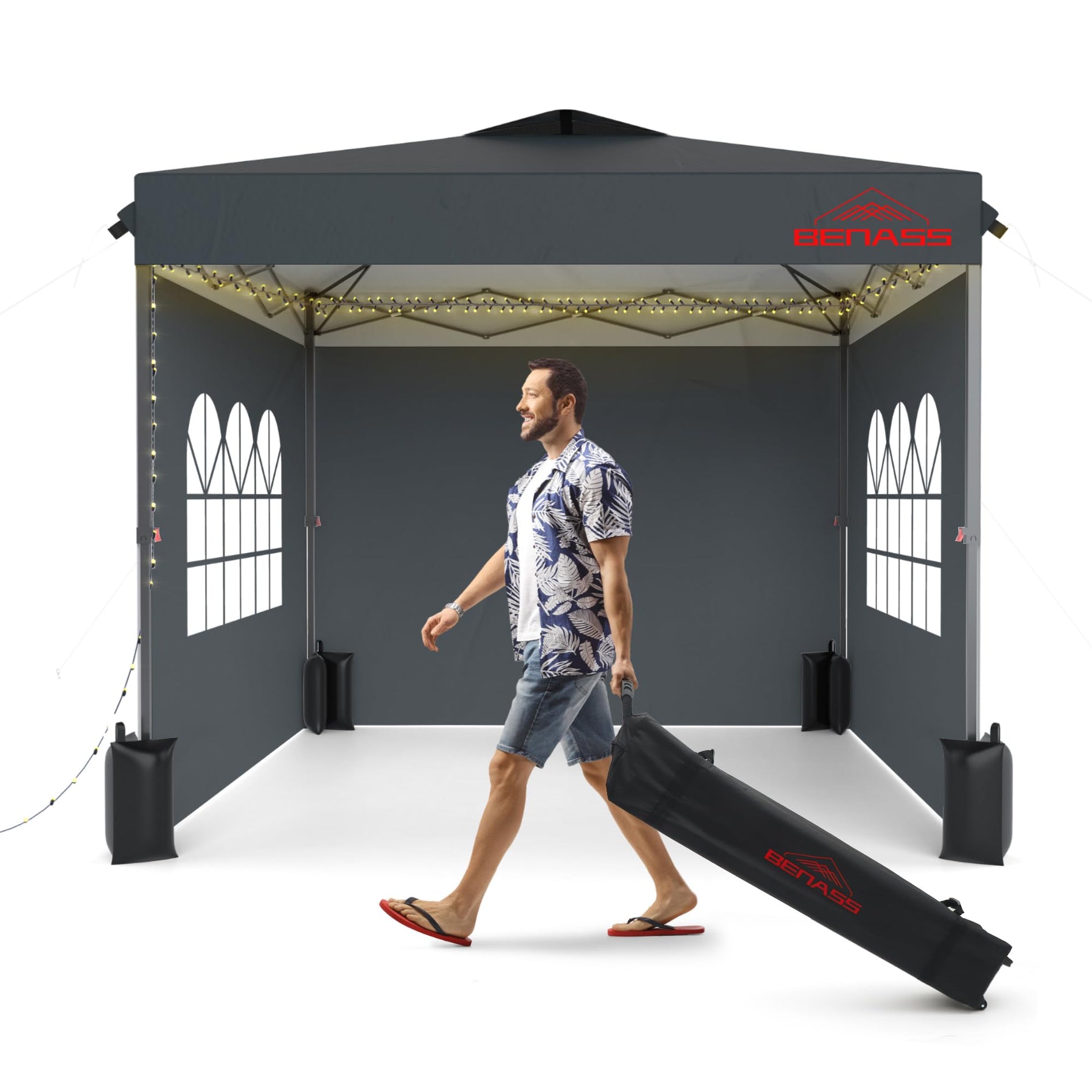Benass 10x10 Pop Up Canopy with 3 Sidewalls