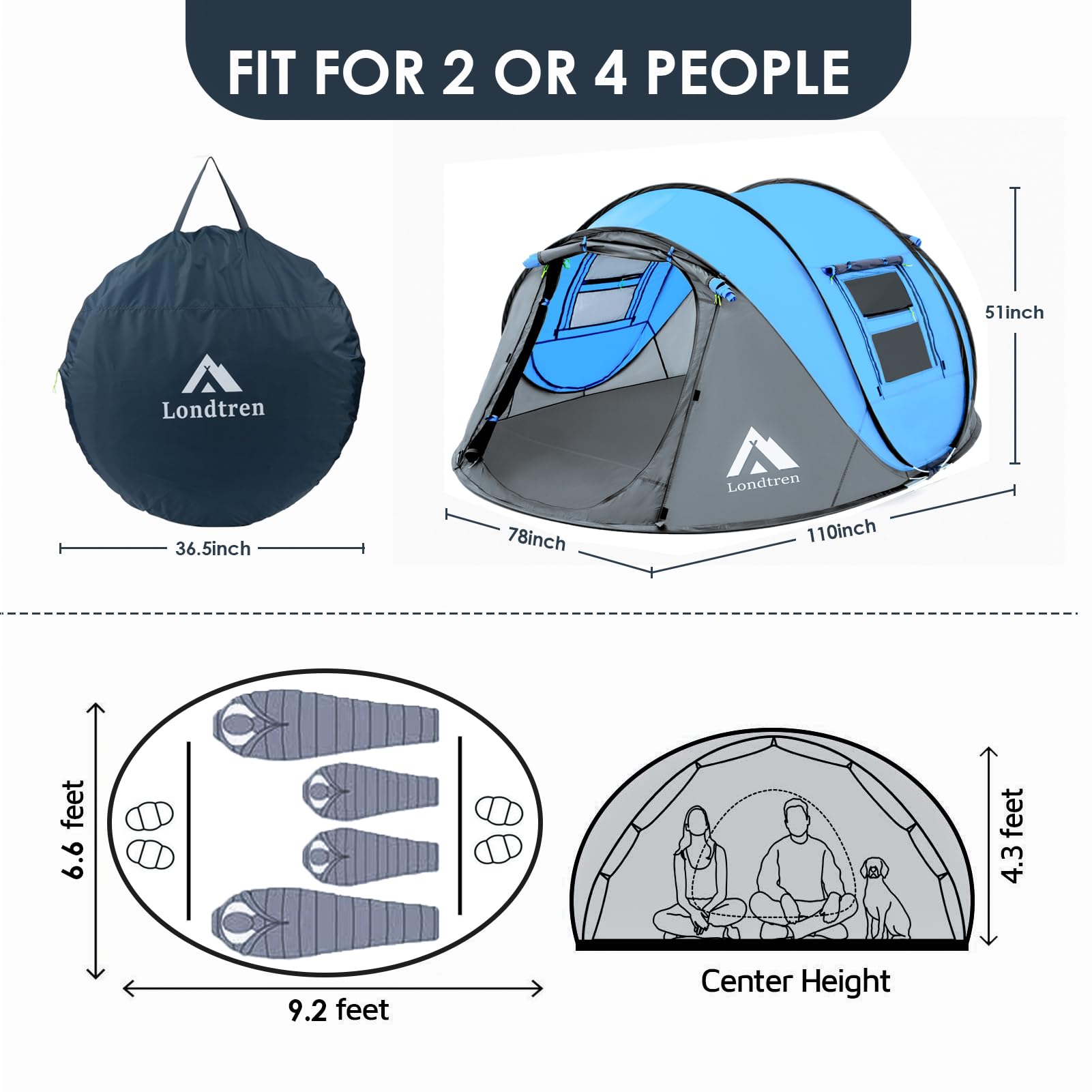 4-Person Pop Up Camping Tent Waterproof