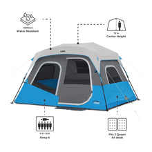 CORE Instant Cabin Tents with LED Lights | Family Multi Room Lighted Pop Up Tents for Camping | Included Storage Pockets for Camping Accessories