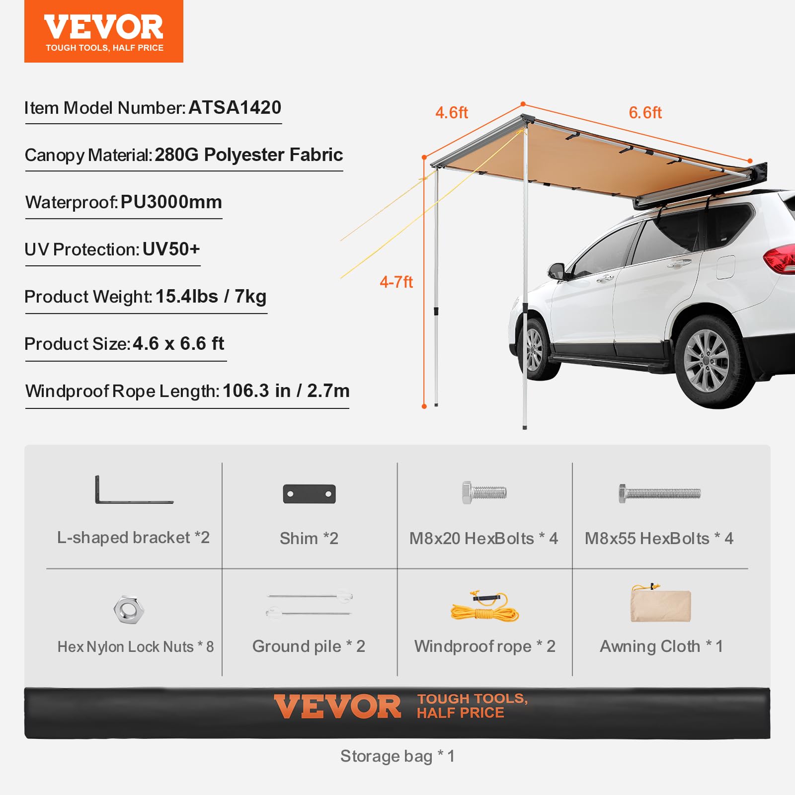 6.6x8.2 Pull-Out Vehicle Side Awning