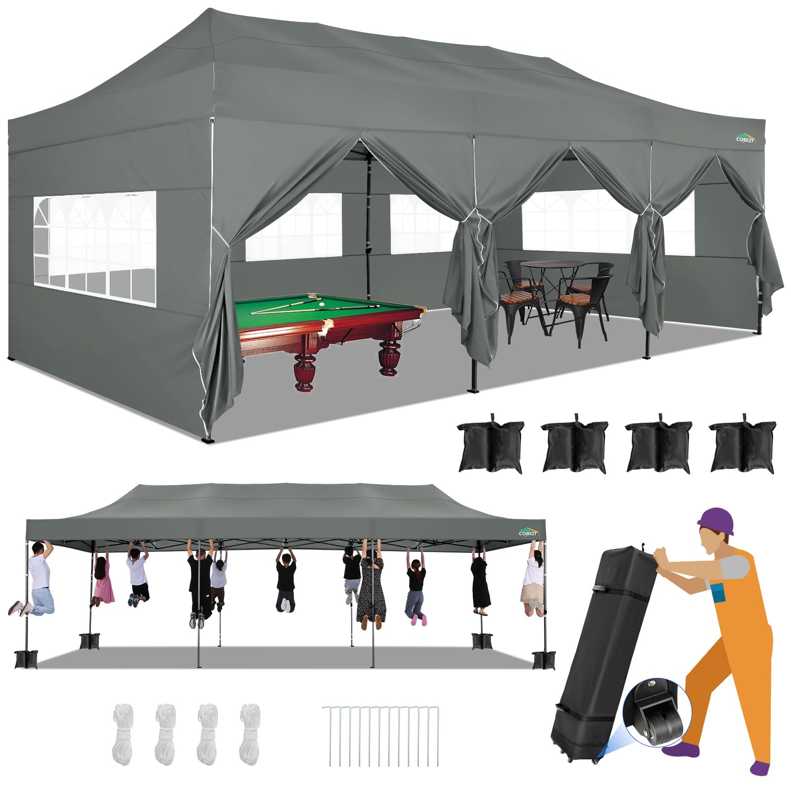 10x10 / 10x20 Pop Up Canopy Tent with Sidewalls