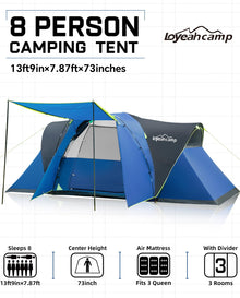 8-Person 3-Room Family Dome Camping Tent