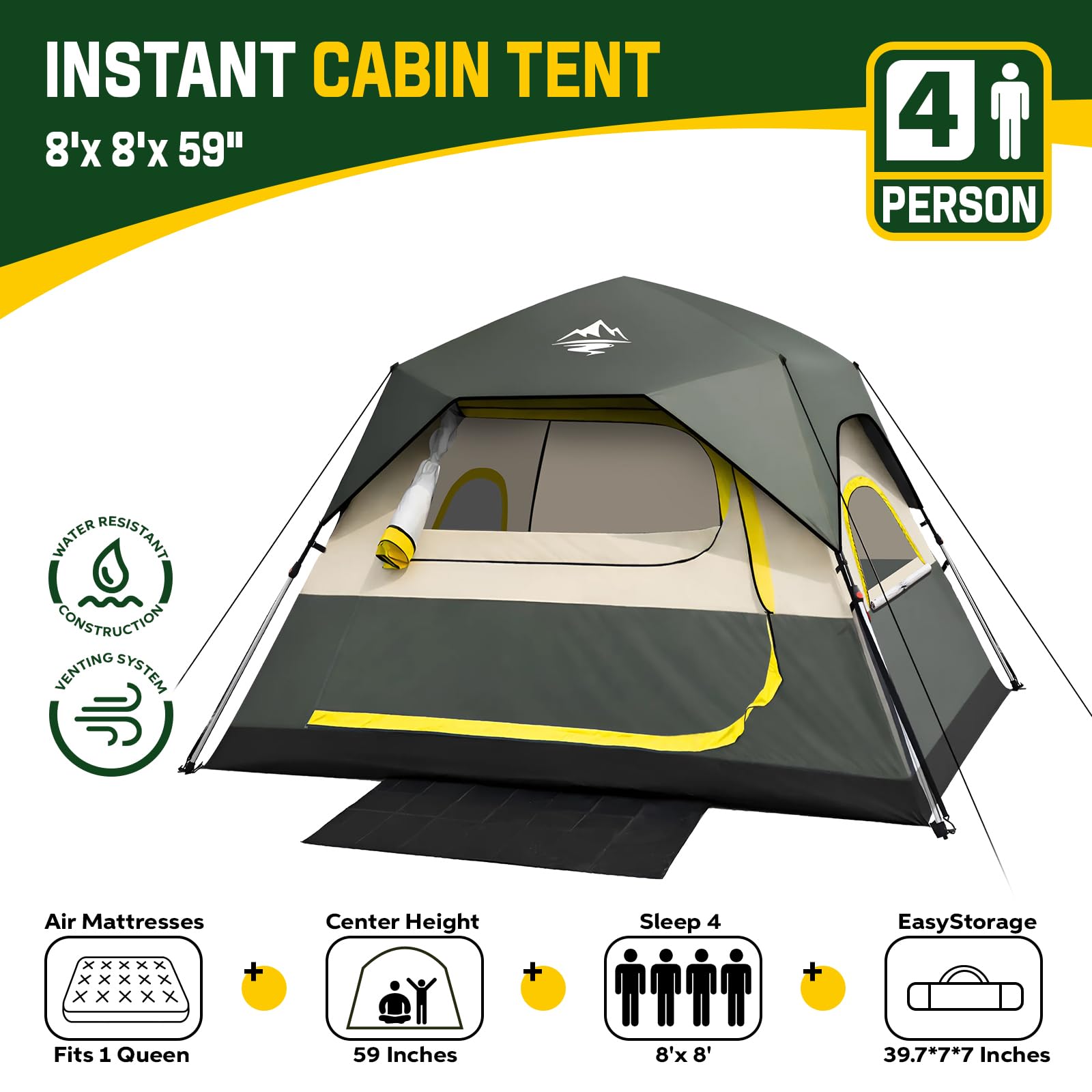 4-Person Instant Cabin Camping Tent Waterproof