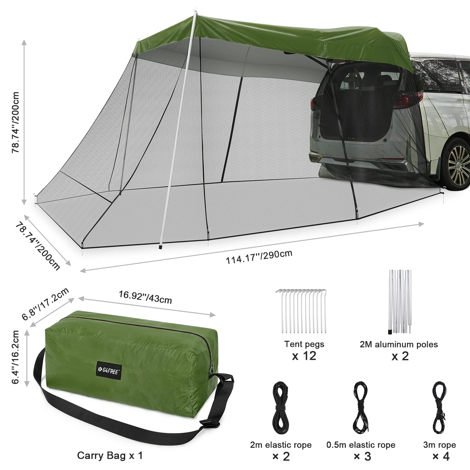 SUV Tailgate Awning Tent with Mosquito Net