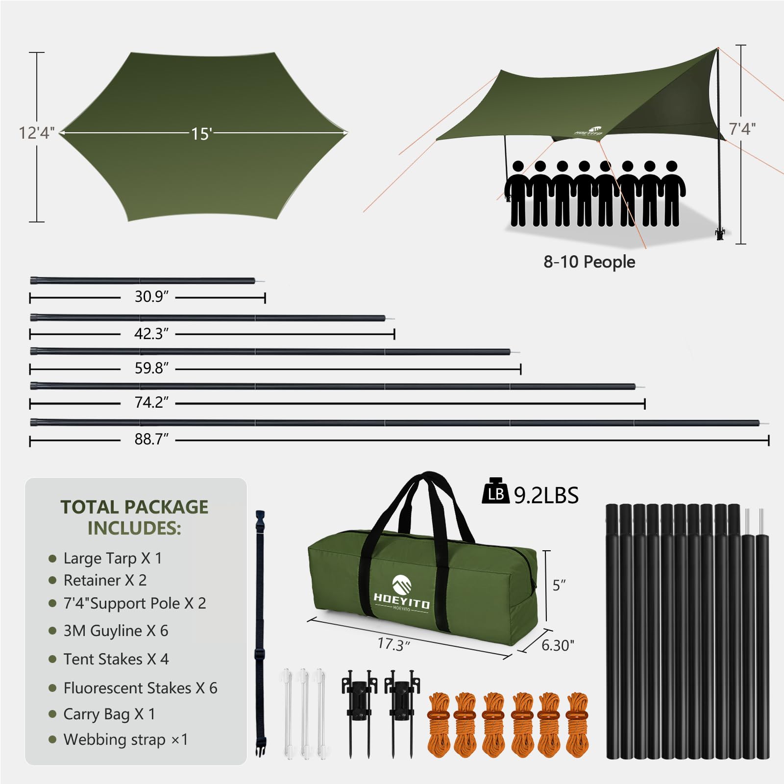 15x12.5 Waterproof Camping Tarp Canopy