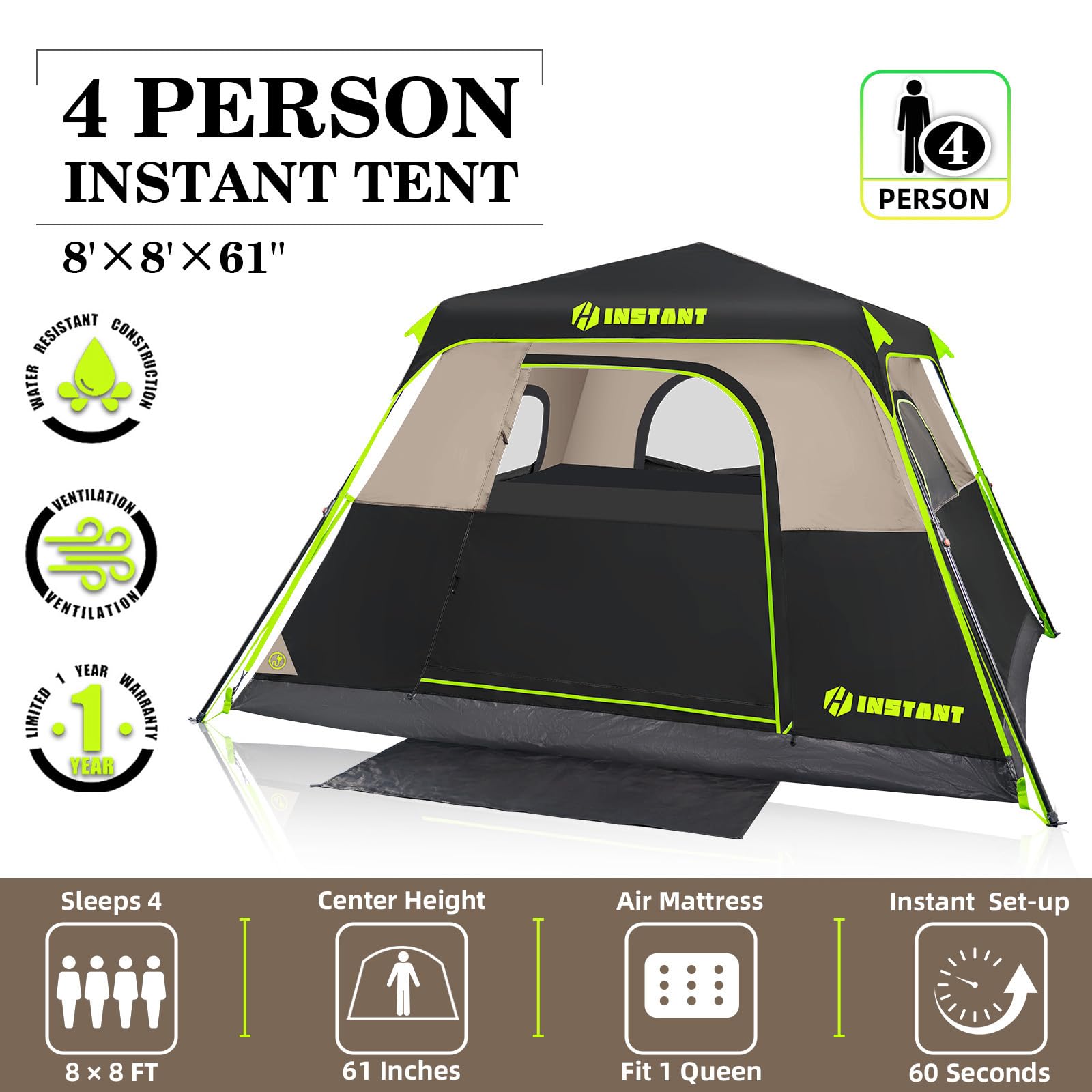 4-10 Person Instant Pop Up Cabin Tent Waterproof