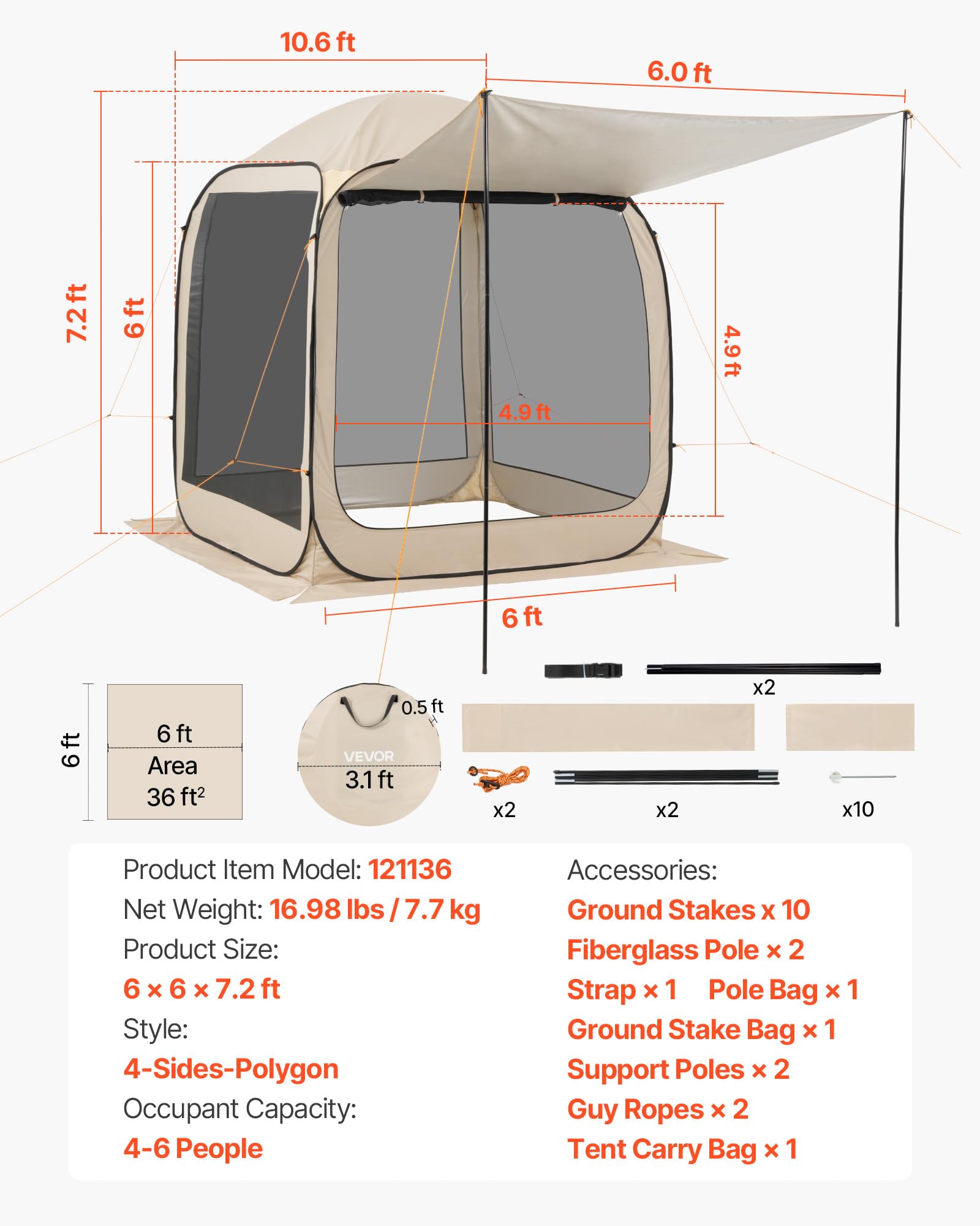 4-8 Person Pop Up Screen House Tent