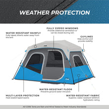 CORE Instant Cabin Tents with LED Lights | Family Multi Room Lighted Pop Up Tents for Camping | Included Storage Pockets for Camping Accessories