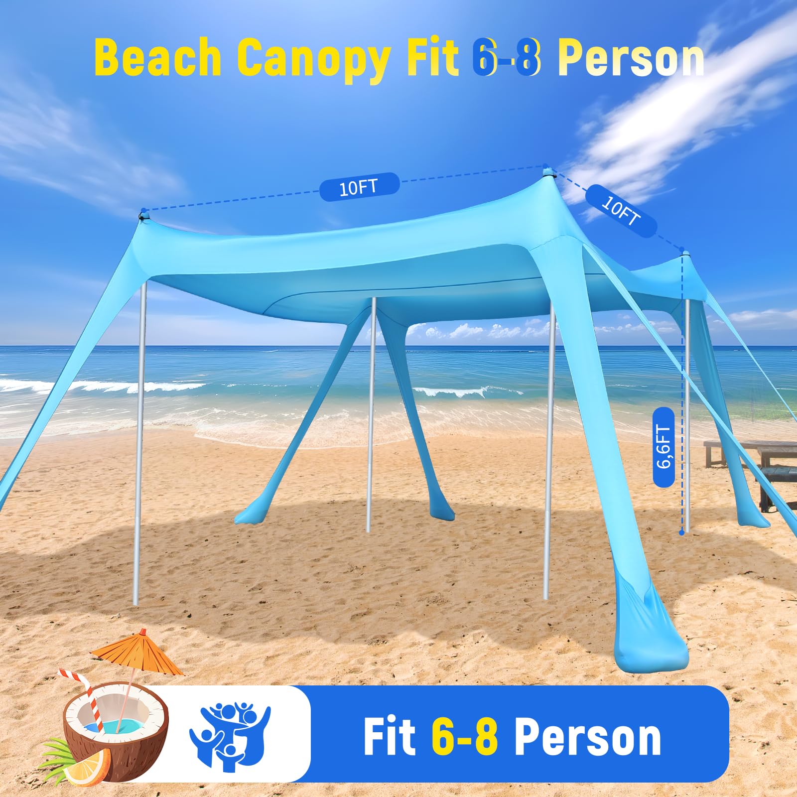 10x10 Beach Shade Canopy Tent UPF 50+