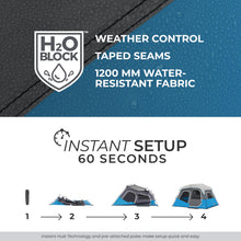 CORE Instant Cabin Tents with LED Lights | Family Multi Room Lighted Pop Up Tents for Camping | Included Storage Pockets for Camping Accessories