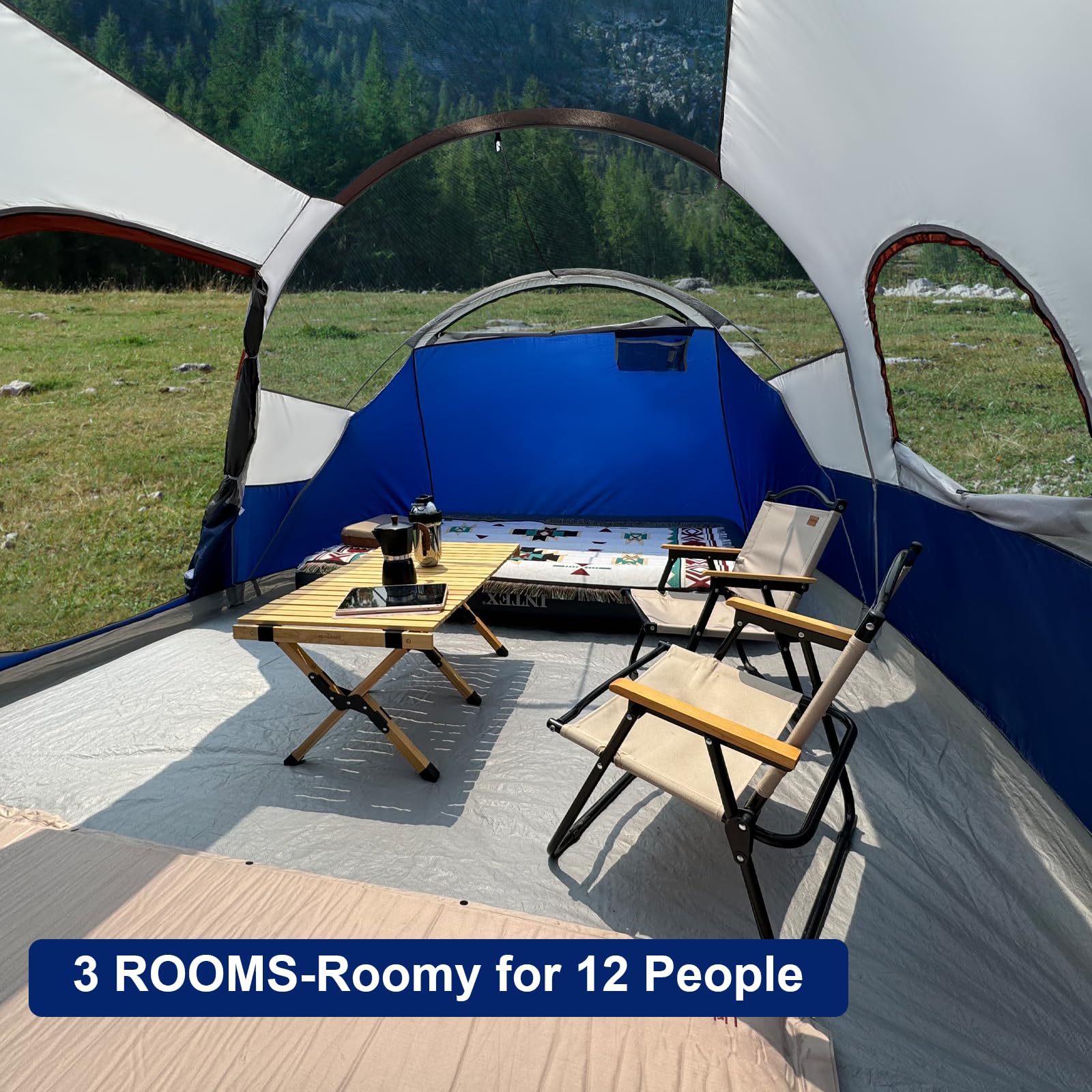 12-Person 3-Room Family Camping Tent Waterproof