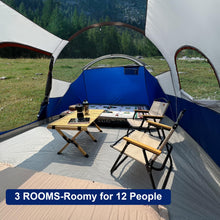 12-Person 3-Room Family Camping Tent Waterproof