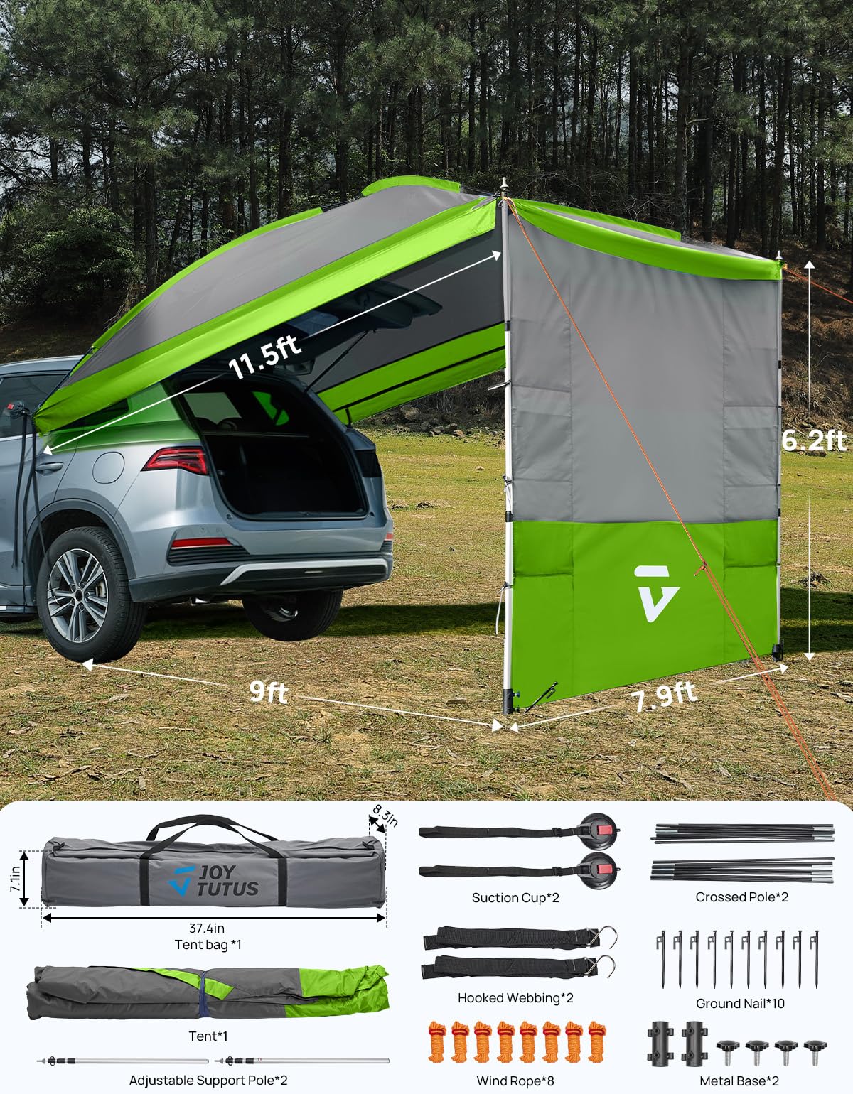 11.5x7.9 Vehicle Awning with Removable Sides