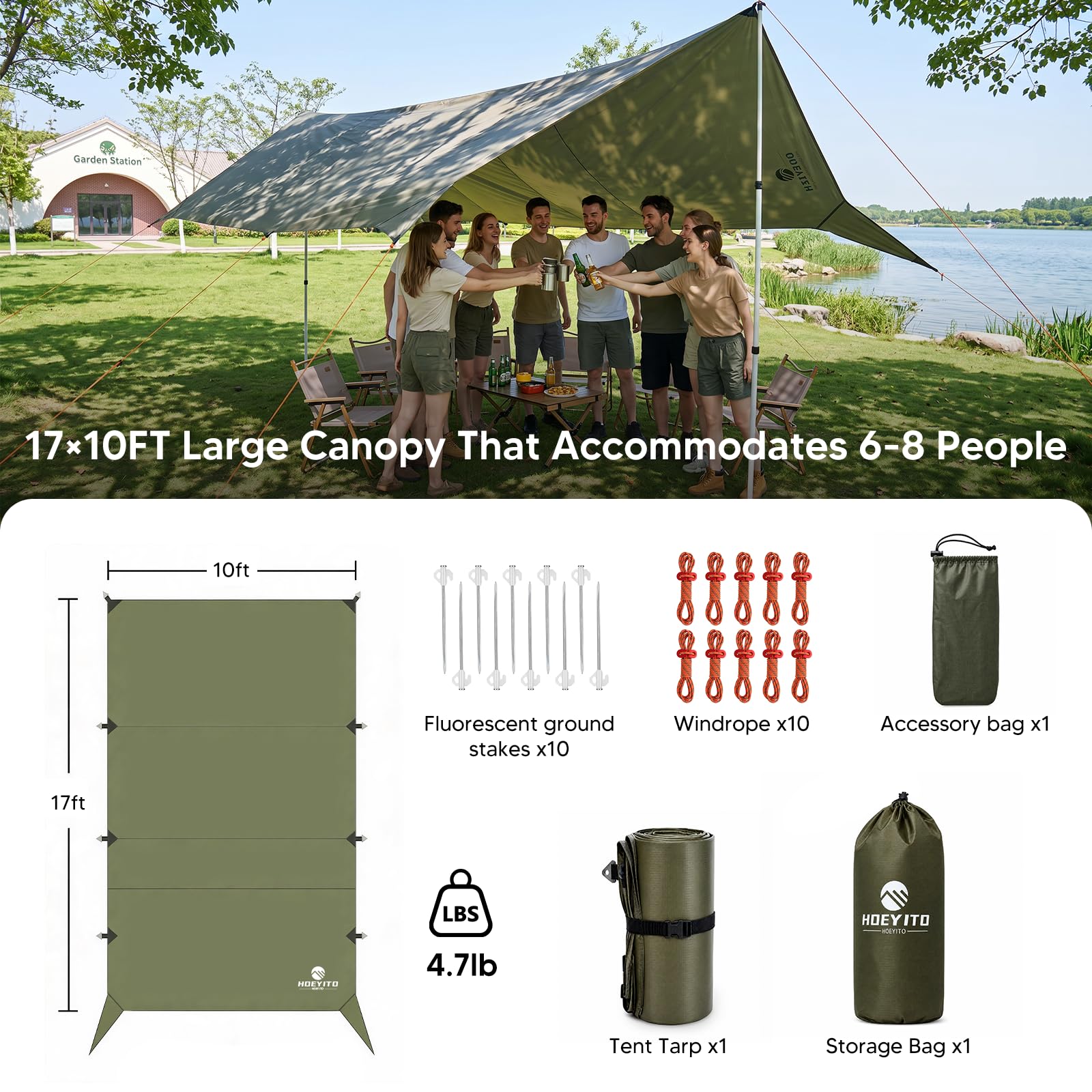 17x10 Waterproof Camping Tarp Canopy