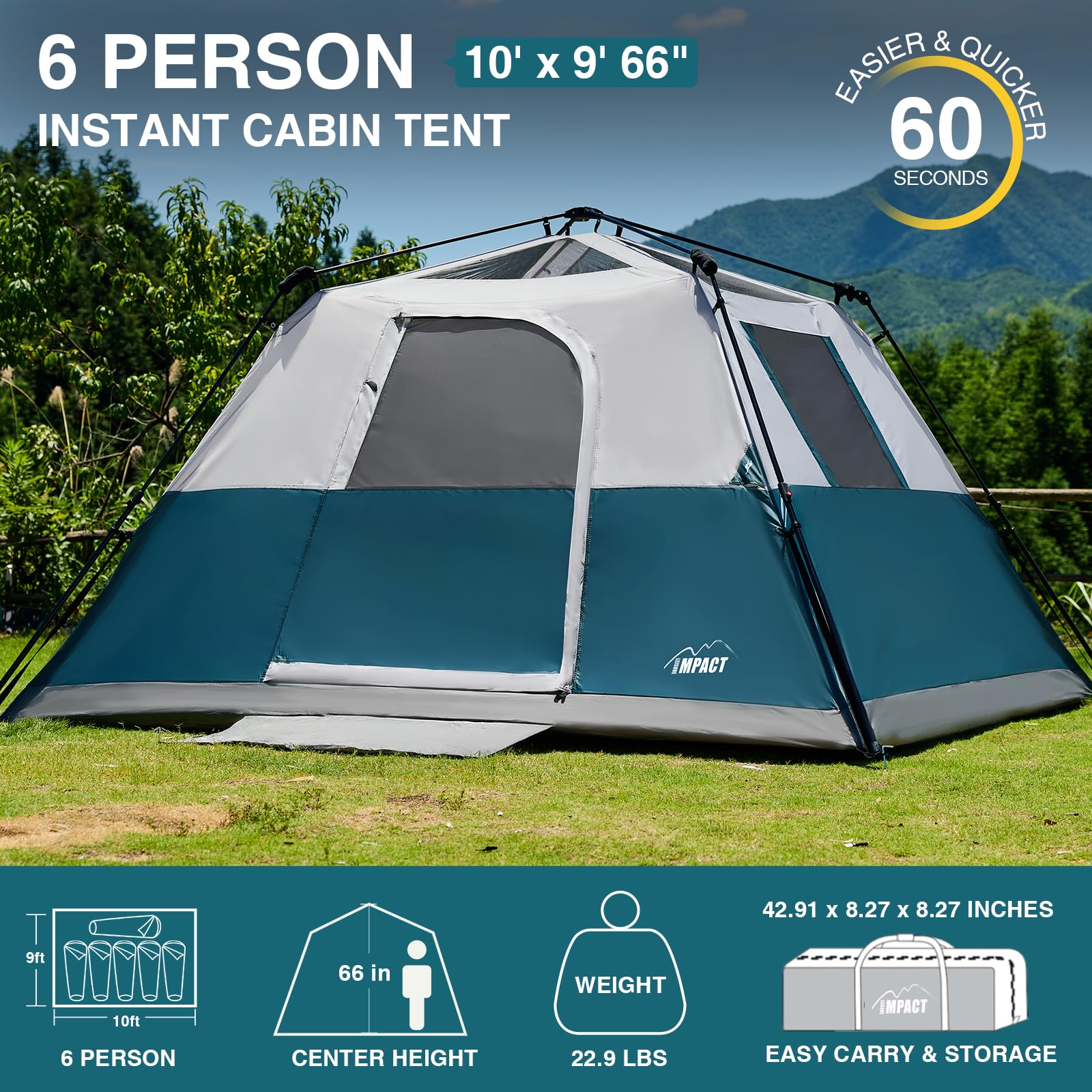 6-Person Instant Family Cabin Tent Waterproof