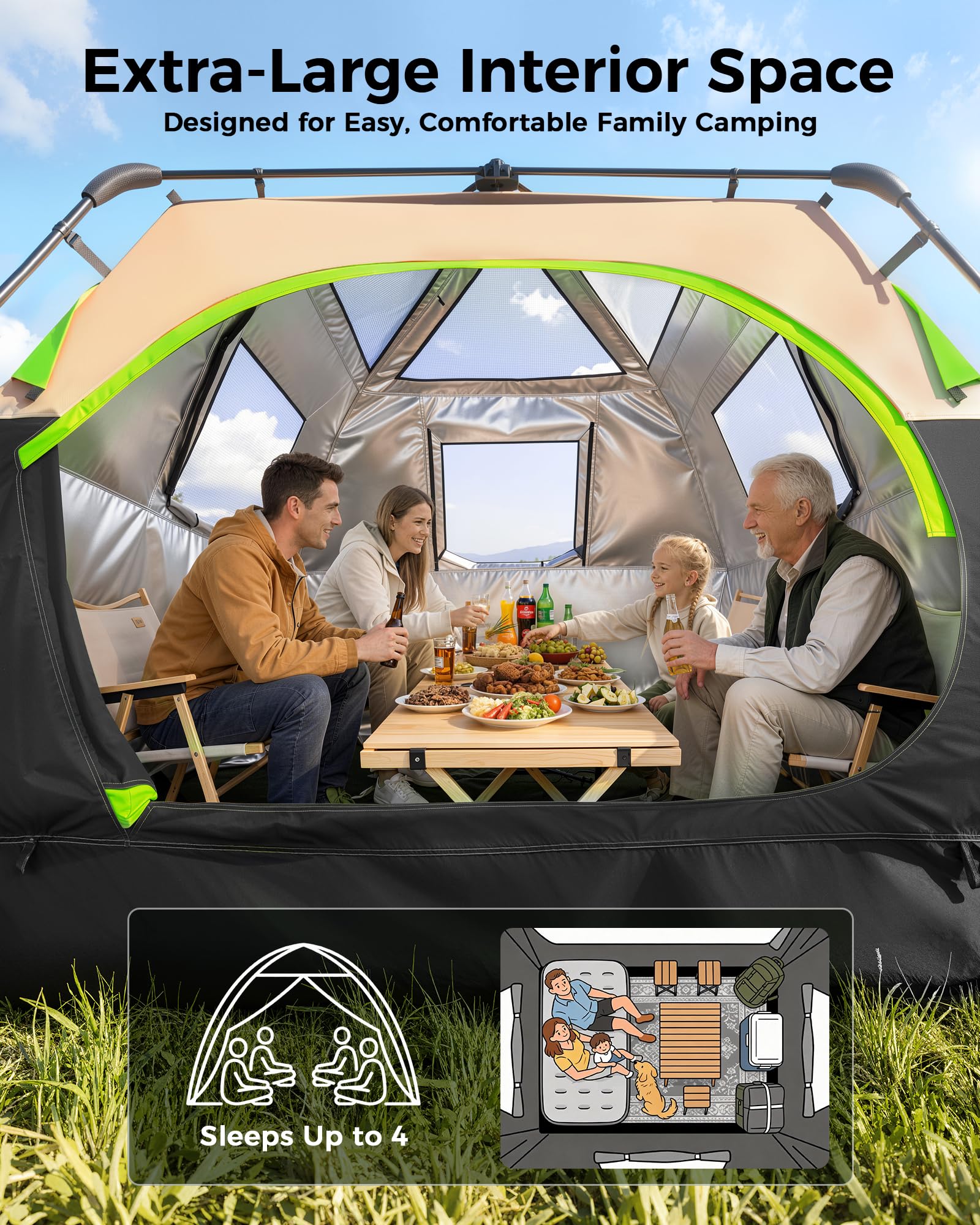 4-6 Person Instant Cabin Camping Tent Waterproof