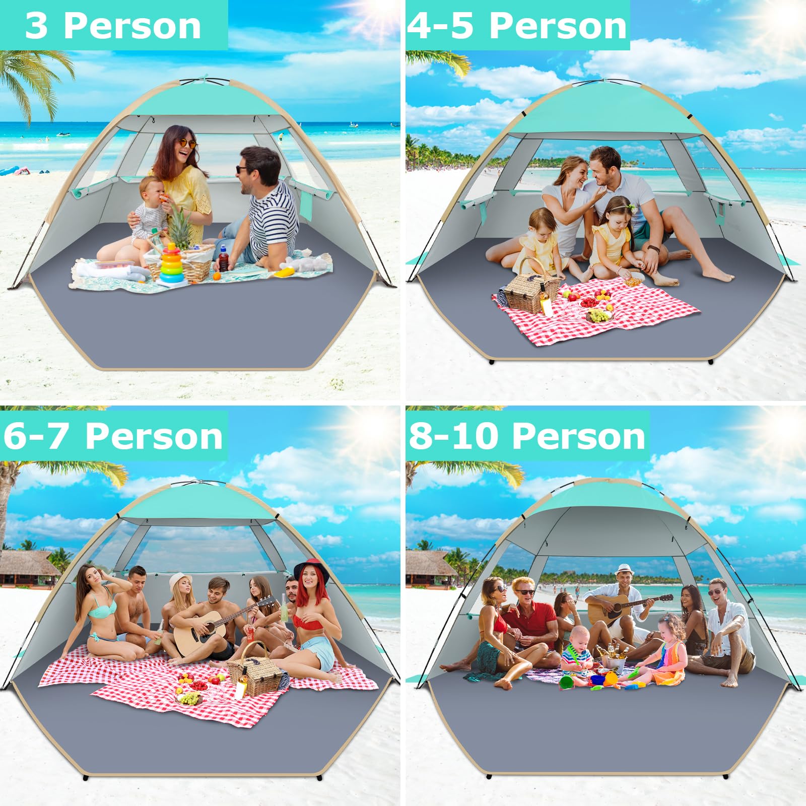 3-10 Person Beach Sun Shelter Tent