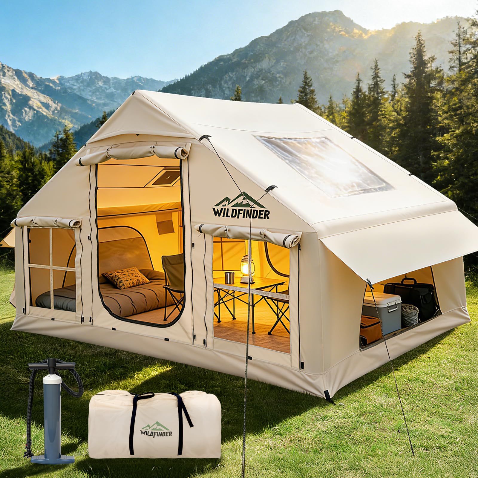 Inflatable Glamping Tent with Skylight & Stove Jack