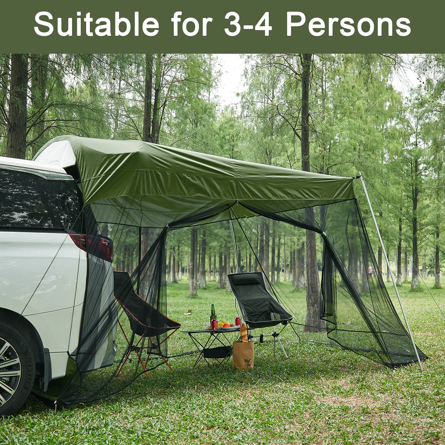 SUV Tailgate Awning Tent with Mosquito Net